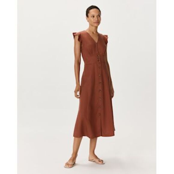 Quince Dresses & Skirts - Quince Rust Brown Button-Front Midi Dress